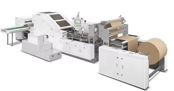 Máy chế tạo túi mua sắm giấy tự động với đơn vị in Flexo tùy chọn tương thích với vật liệu phim PE HDPE LDPE